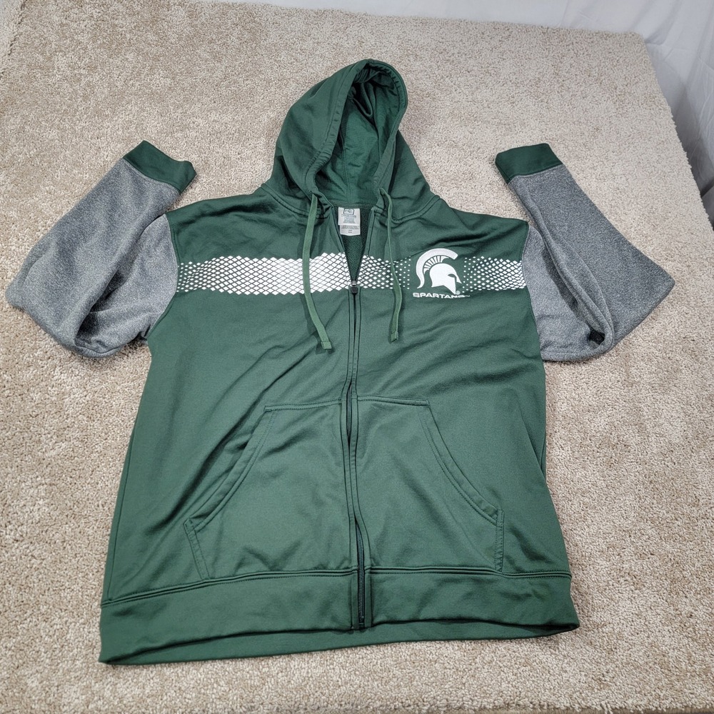 Michigan State Spartans Pro Edge Full Zip Hoodie Mens Large L Green Gray